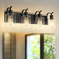 4-Light Black Bathroom Light Fixture Over Mirror, Modern Vanity Light, Clear Glass Wall Sconce, VL01BK-4