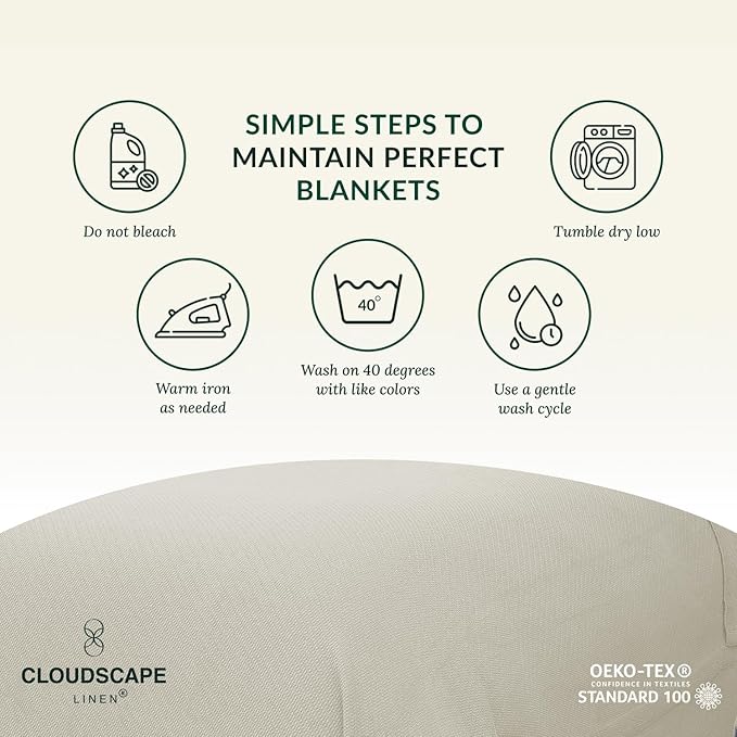Cloud Scape Linen 100% Cotton Blanket Twin 68x92 Fog - Cozy Herringbone Weave, Fits Up to Twin XL Size Beds, Breathable Softness, All-Season Warmth, Winter Blanket, Bedding Gift Choice