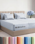 Extra Deep Split King Sheet Set - 7 Piece Breathable & Cooling Sheets - Hotel Luxury Bed Sheets Set - Easy Fit - Soft, Wrinkle Free & Comfy Sheets Set - Blue Striped Sheet Set w/Extra Deep Pockets