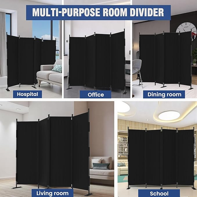 Room Divider, Upgraded Privacy Screen Highly Secretive, 4 Panel Portable Room Separation 88’ W Partition Room Dividers, Freestanding Wall Divider Panel Studio Bedroom Office(Black)