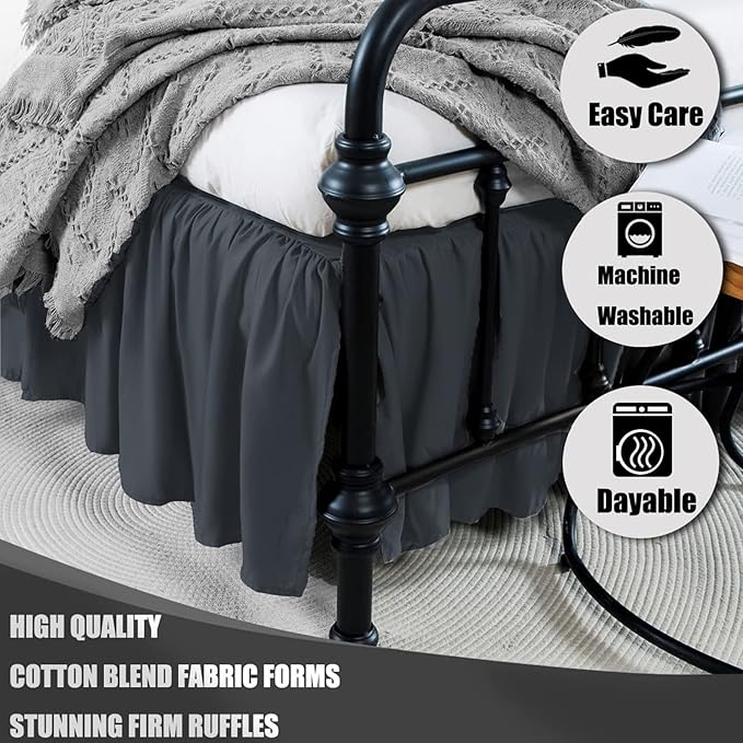 TSUTOMI Black Bed Skirt Twin Size Ruffled Bed Skirt with Split Corners, Twin Bed Skirt 12 Inch Drop,Twin Size Bed Skirt Black for Ruffled Bed Skirt with Split Corners, Bed Skirt Twin Size