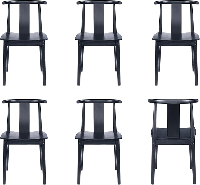Wood Dining Room Chairs Set of 6, Mid Century Modern Kitchen Chairs Wishbone Chair with Curved Back Armless Accent Chair for Living Room Restaurant, Black