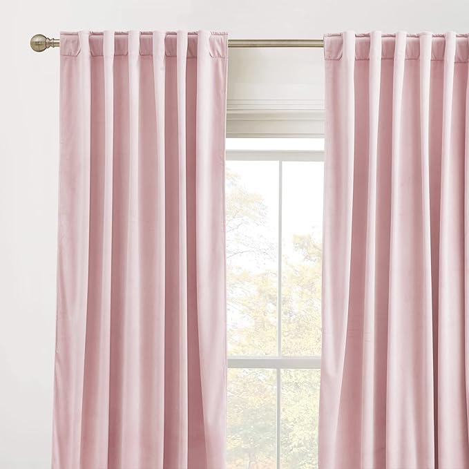 RYB HOME Velvet Curtains 72 inches Length, Back Tab & Rod Pocket Soft Fabric Curtains & Drapes for Home Office Attic Cafe Basement, Blush Pink, W 52 x L 72, 2 Panels Set