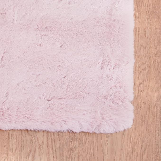 Pink Washable Fluffy Rug 5x7 Area Rugs for Bedroom Plush Faux Rabbit Shag Fur Rug for Living Room Nursery