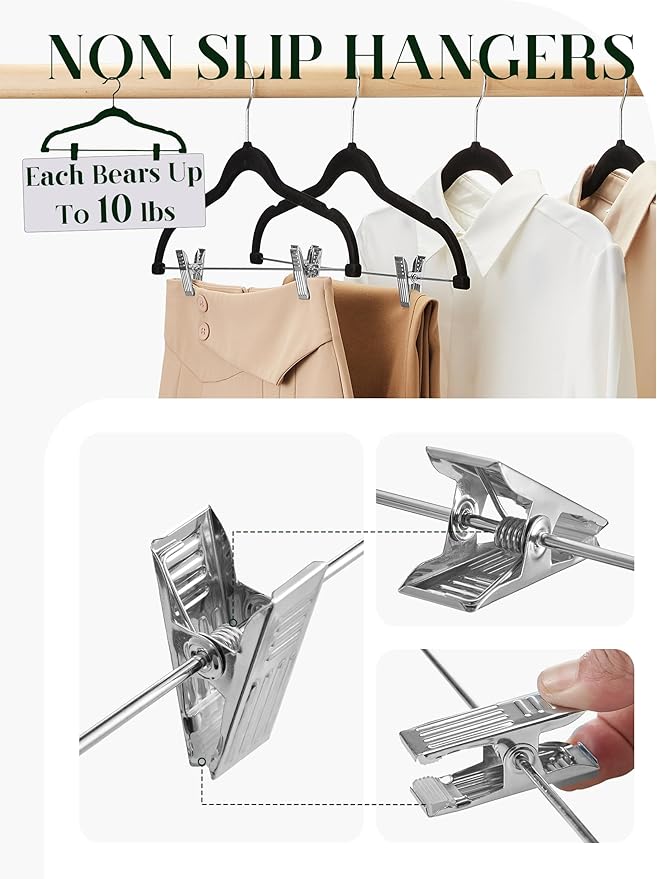 Cozymood Velvet Skirt Hangers 24 Packs Velvet Hangers with Clips Ultra Thin Non Slip Velvet Pants Hangers Space Saving Clothes Hanger for Trouser, Skirts, Jeans (Black)