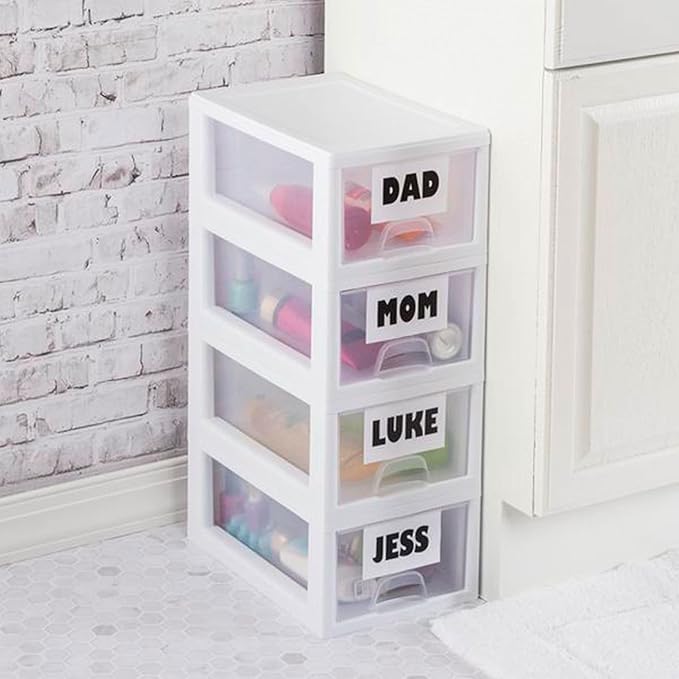 Sterilite 18-Pack 6 Quart Stacking Drawer, Clear Storage Closet Organizer, White Frame - Stackable Modular Plastic Drawers for Clothes, Accessories, Craft Supplies, Shoes or Linens