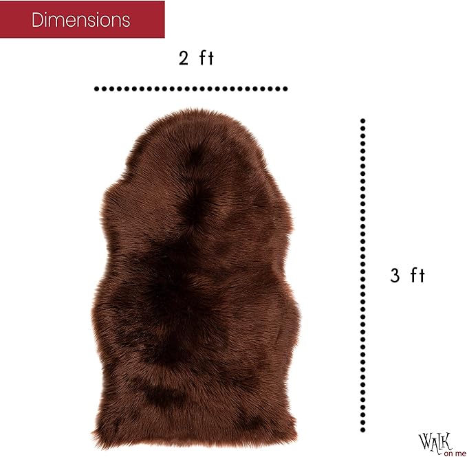 Silky Soft Faux Fur Rug, 2 ft. x 3 ft. Brown Fluffy and Shaggy Sheepskin Carpet for Living Rooms, Bedroom, Kid's Room, or Nursery, Home Décor Accent, Machine Washable with Non-Slip Backing
