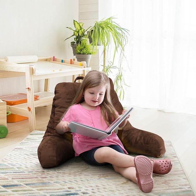 Nestl Reading Pillow with Shredded Memory Foam Designed for Sitting Up in Bed and Couch, Back and Arms Adjustable Support for Adult & Teens Backrest Pillows for Reading Washable Cover, Chocolate Brown