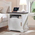22" Large Fluted Nightstand with Charging Station, Modern End Table, Wood Side Table w/Open Shelf & Spacious Tabletop, Bedside Table with Storage Space for Bedroom, Living Room-White