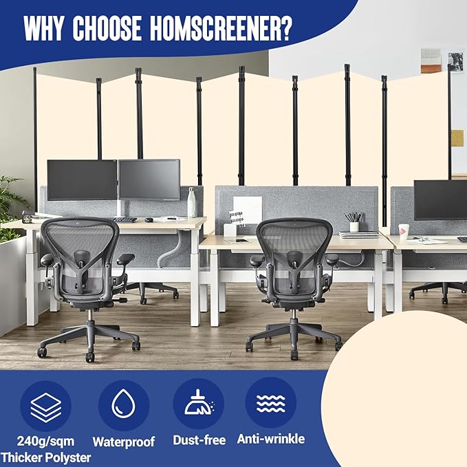 Room Divider Folding Privacy Screens with Wheels, 6FT Tall Divider for Room Separation, Movable Room Partitons and Dividers, Indoor Room Dividers Panel with Fabric (Beige, 8 Panel-176‘’-Flat Base)