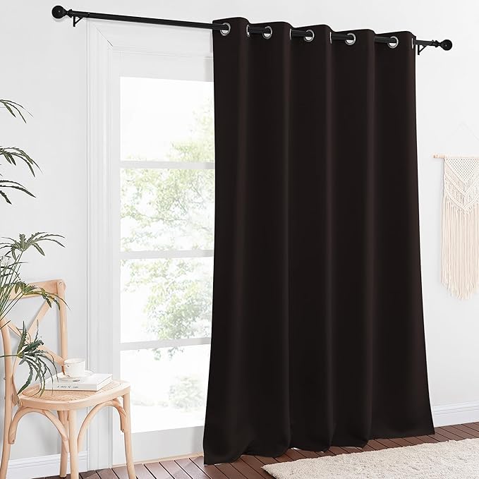 NICETOWN Sliding Door Window Treatment Blackout Patio Door Curtain Panels, Privacy Thermal Drapes for Bedroom Living Room Department with Grommet Top (Toffee Brown, W66 x L110)