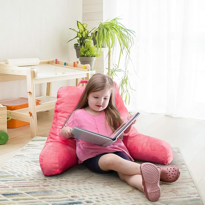 Nestl Reading Pillow for Kids & Teens with Shredded Memory Foam, Backrest Pillows for Reading, Watching, and Gaming, Use on The Couch, Bed, or Floor, Adjustable Support with Washable Cover Light Pink