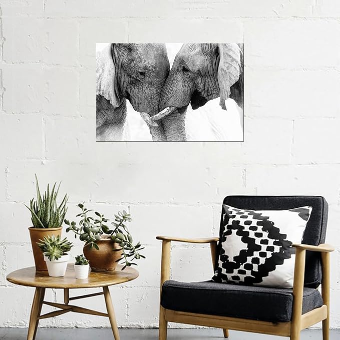 DZL Art D73081 Black and White Elephants Entwine Wall Art Canvas Painting Ready to Hang for Living Room Bedroom Office Wall Decor Home Decoration
