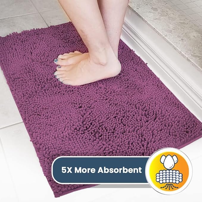 Muddy Mat® AS-SEEN-ON-TV Highly Absorbent Microfiber Door Mat and Pet Rug, Non Slip Thick Washable Area and Bath Mat Soft Chenille for Kitchen Bedroom Indoor and Outdoor - Dark Purple 48" x 60"