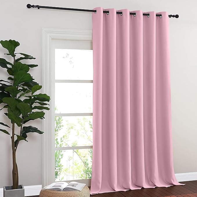 NICETOWN Sliding Door Curtain 108 Inches Long - Blackout Thermal Insulated Grommet Room Divider Privacy Drape for Patio Glass Door, 1 Panel, Rouge Pink, 100 Inch Extra Wide