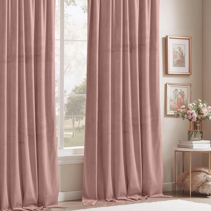 StangH Pink Velvet Curtains 90 inches Long, Nursery Girls Bedroom Privacy Window Drapes Room Darkening Home Decoration for Living Dining Room/Spa/Office, W52 x L90, 2 Panels