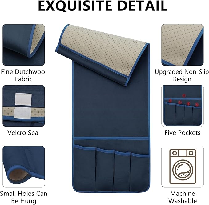 WETRBWEH TV Remote Control Holder Couch Caddy, Non-slip Bedside Caddy Organizer with 5 Pockets for Key Glasses Phone Magazine Holders