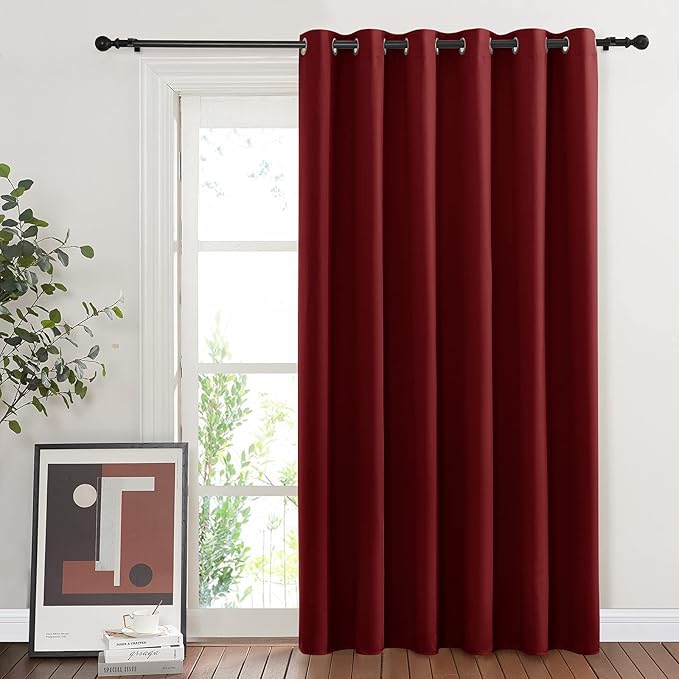NICETOWN Glass Door Curtains for Window, Wide Thermal Curtain Panels, Sliding Door Drapes, Extra Wide Curtains (Burgundy Red, 80 inches Wide x 84 inches Long)