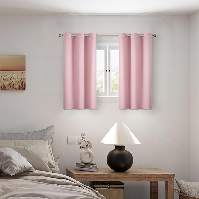 BGment Baby Pink 100% Blackout Curtains for Girls Bedroom 45 Inch Length, Thermal Insulated Full Light Blocking Grommet Noise Cancelling Small Window Curtains for Nursery 2 Panels Each 42 Inch Wide