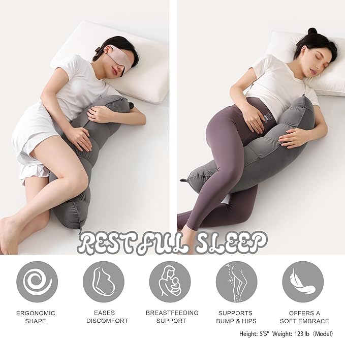 Peallow(Pat. Pend) – Long Round Body Pillow for Adults, Bolster Pillow for Sleeping, Soft and Supportive Pillow for Sleeping & Lumbar Support (Urban Grey, 29.5")