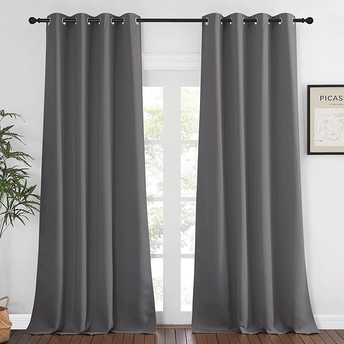 NICETOWN Grey Blackout 102 inch Curtain for Living Room, Grommet Thermal Curtains & Drapes Room Darkening Sound Dampening Window Treatment for Bedroom, 1 Panel, W52 x L102