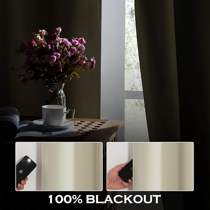 KGORGE Anti Dust Soundproof 100% Blackout Curtains 4 Layers Heavy Duty Energy Efficiency Window Curtains for Living Room Baby Bedroom Home Office Studio, W 52 x L 90 inches, Cream Beige, 2 Panels