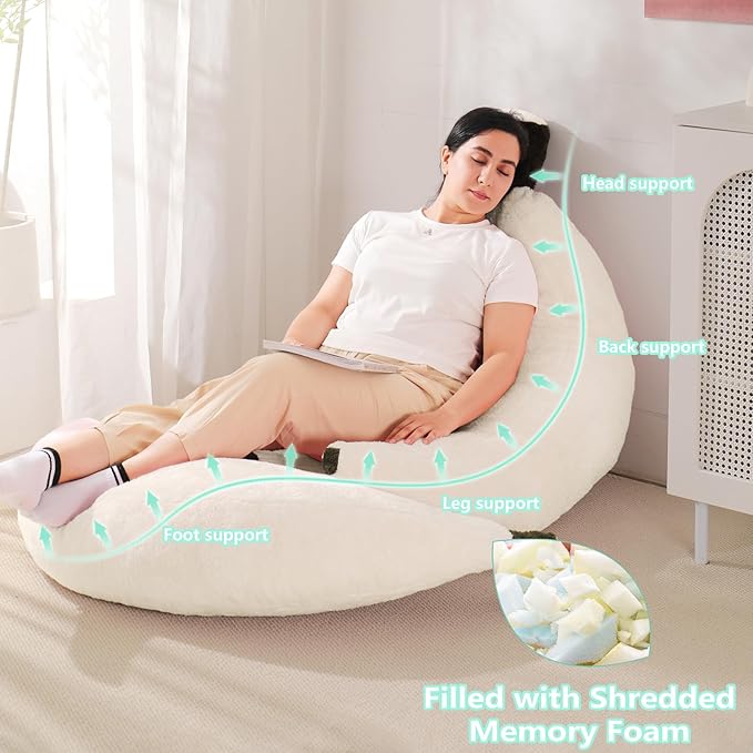 Banana Bean Bag Chair with Ottoman, Floor Sofa Bed with Footrest, Comfy Convertible Lounger for Teens & Adults, Plush Couch for Bedroom, Living Room or Dorm, M-Cream