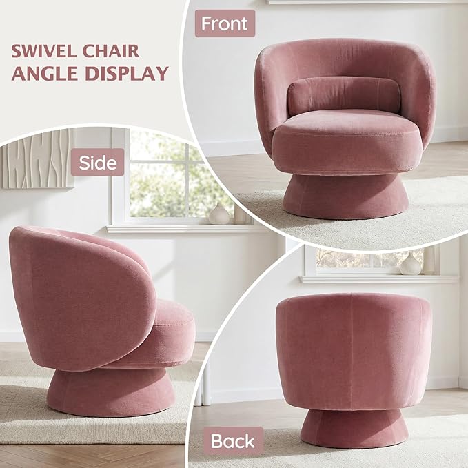 Swivel Accent Chair, Modern 360 Degree Swivel Barrel Chair with Arms & Curved Back and Lumbar Support Cushion, Comfy Round Single Sofa for Small Space, Living Room, Bedroom, Old Rosa Rayon