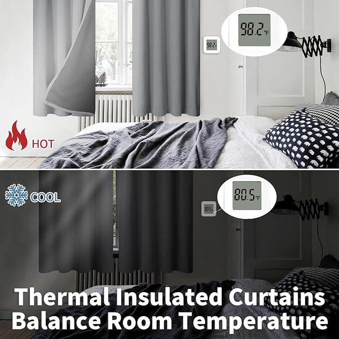 BGment 100% Blackout Curtains for Bedroom 54 Inch Length 2 Panels, Thermal Insulated Room Darkening Curtains Rod Pocket Soundproof Bedroom Living Room Window Curtains, Dove Grey, Each 42 Inch Wide