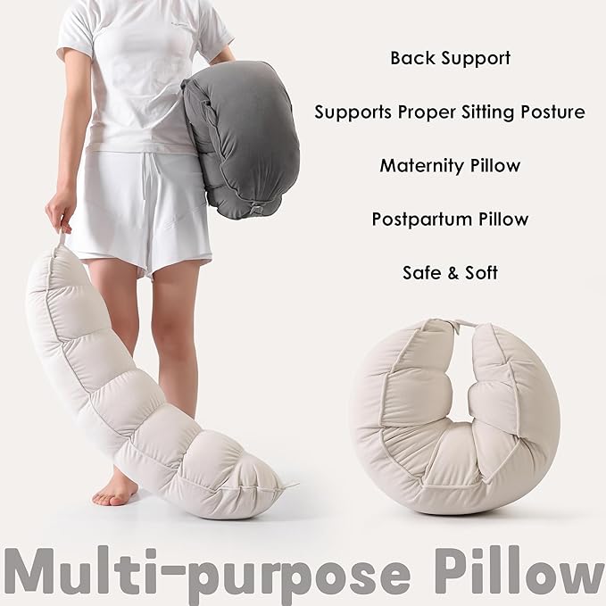 Peallow(Pat. Pend) – Long Round Body Pillow for Adults, Bolster Pillow for Sleeping, Soft and Supportive Pillow for Sleeping & Lumbar Support (Misty White, 29.5")