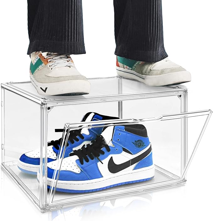 Size 14 Large Clear Shoe Storage Boxes Stackable, Acrylic Shoe Boxes Sneaker Display Case for Sneakerheads Boot Handbag Purse Figure Collectibles Showcase, 1 Pack