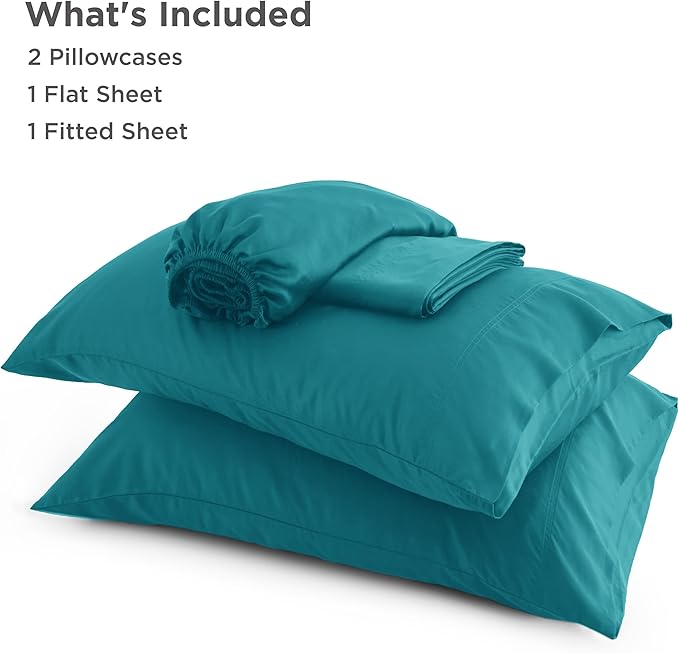 Bedsure Full Size Bed Sheets, Cooling Sheets, Rayon Derived from Bamboo, Breathable & Soft, Deep Pocket Up to 16 Inches, Hotel Luxury Silky Bedding for Hot Sleepers, Turquoise