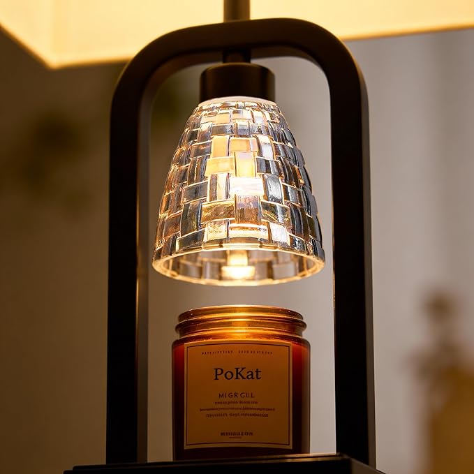 PoKat Table Lamps with Candle Warmer for Bedroom, Farmhouse Bedside Lamps Set of 2 for Night Stands, 21.5'' Bedroom Lamps Decor for Living Room, Bathroom, Dinning, Bulbs Included, Matte Black