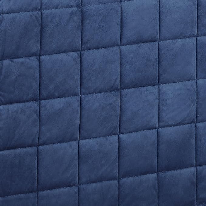 Camden Luxury Bedding | Warm Indigo Color | Fitted Hollywood Daybed Bedding | Faux Suede Box Quilted Design | 5 Piece Set Includes Hollywood Cover, 2 Bolster Shams, and 2 Bolster Pillows