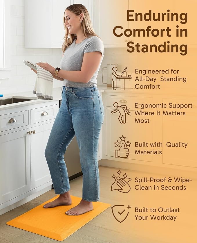 Ophanie Kitchen Mats for Floor, 3/4 Inch Thick Kitchen Rugs, 20''x32'' Anti Fatigue Standing Cushioned Mat, Waterproof,Comfort Ergonomic Mat for Office, Home, Sink,Orange Non-Slip Bottom