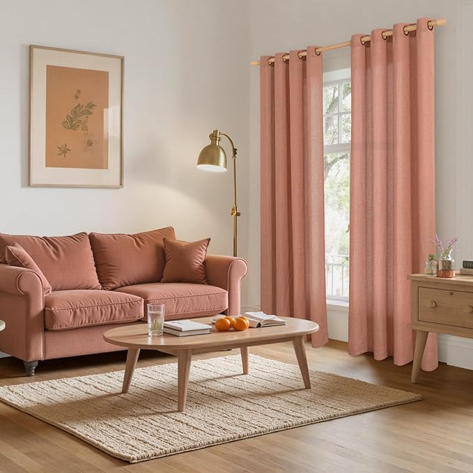 YoungsTex Rust Terracotta Linen Curtains 80 Inch Length, Burnt Orang Light Filtering Drapes with Bronze Grommet Privacy for Farmhouse Bedroom Living Room Windows, 52 x 80 Inch, 2 Panels
