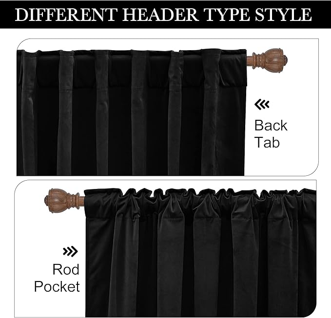 RYB HOME Velvet Room Divider Curtains for Space Separation, Blackout Noise Reduce Barrier for Nursery, Large Window Curtains for Sliding Glass Door, Black, W 62 x L 84, 2 Panels Set