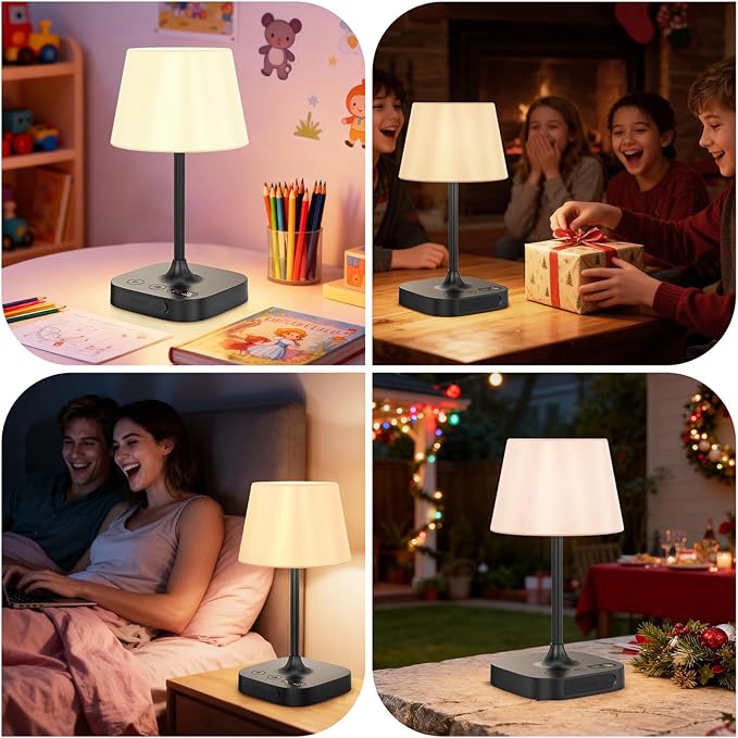 Outdoor Table Lamp - 8000mAh Cordless Rechargeable Battery,Dimmable LED Display Touch Lamp for Camping Patio and Bedroom (Black)