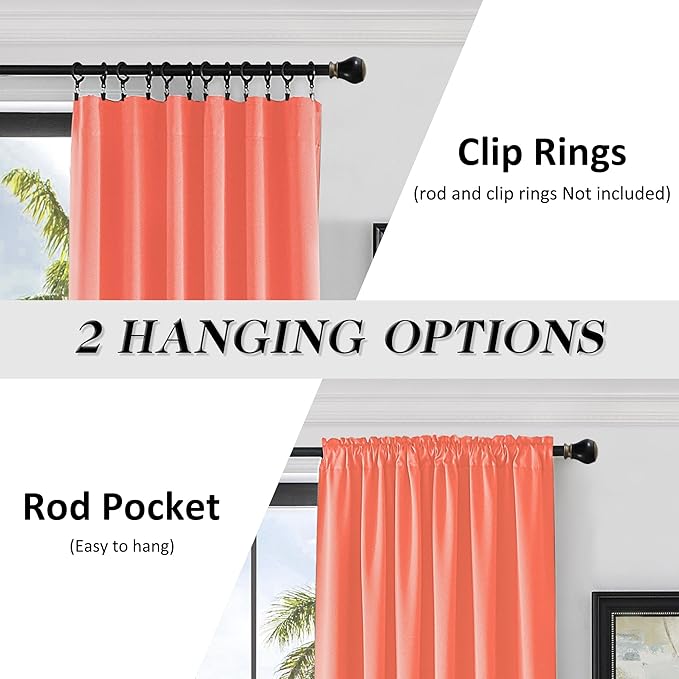 DONREN 96 Inches Long Floor Length Curtains - Coral Blackout Curtains for Living Room - Rod Pocket Thermal Insulated Curtains for Bedroom (42 x 96 Inch,Set of 2 Panels)