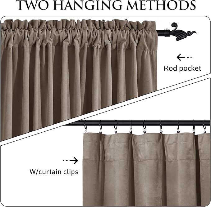 StangH Taupe Curtains 94 inches Long Premium Velvet Blackout Drapes for Bedroom/Office, Heavy Soft Curtains with Noise Reduction, Modern Neutral Home Decor, W52 x L94, 2 Panels