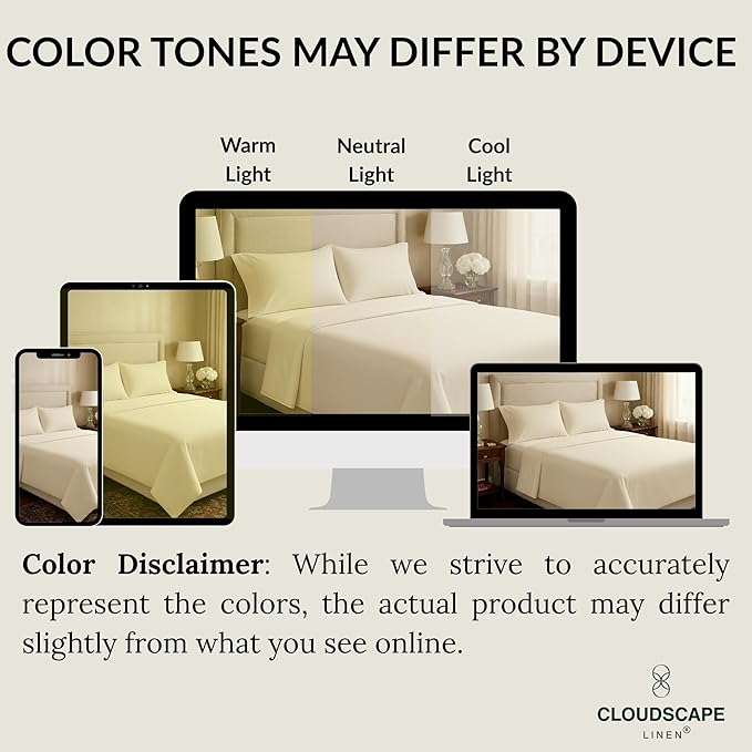 Cloud Scape Linen 100% Egyptian Cotton Sheets Full Size, 4 Pieces Luxury Bedding Set, 400 Thread Count,Hotel Quality, Silky Soft, Deep Pockets up to 17, Ivory