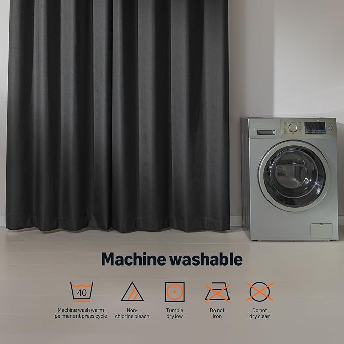 Amazon Basics Faux Linen Blackout Curtains for Bedroom and Living Room, 2-Piece Set with Grommets, 52" W x 84" L, Black