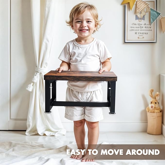 Step Stool, NomNest Height-Adjustable Wooden Step Ladder Metal Foot Stool Small Kitchen Stool Helper for Toddler Adults, Ladder Chair for Home Bedside Bathroom Sink Potty-Black