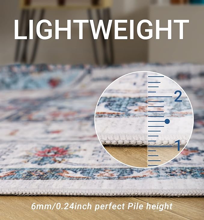 zesthome Area Rugs 9x12, Washable Rug Non-Slip Low Pile Rugs for Living Room, Bedroom, Home Decor Vintage Large Area Rug (Blue,9'x12')