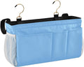 KOPIRIT Lake Blue Bedside Caddy Storage Bag Bedside Organizer for Dorm Room Top Bunk Bed Bedside Shelf Hanging Organizer 6 Pockets with Hooks for Glasses Book Tablet Holder