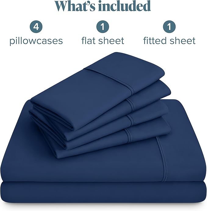 Bare Home Hotel Luxury Full Sheet Set, Extra Soft - 6 Piece Set - Deep Pockets - Easy Fit - Cooling & Breathable - Wrinkle, Fade, Stain Resistant - Includes 4 Pillowcases (Full, Dark Blue)