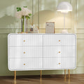 HLR Fluted 6 Drawers Dresser, 48'' Wide Modern Chest of Drawers with Gold Metal Handles,Dresser TV Stand, Wood Dressers & Chest of Drawers for Bedroom, Living Room, Hallway (White)