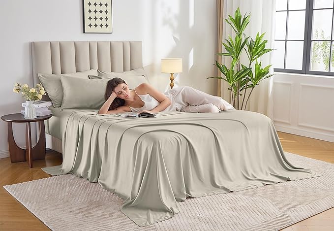 Pure Bamboo Twin XL Sheets, Genuine 100% Organic Viscose Derived from Bamboo Bed Sheet Set, Luxuriously Soft & Cooling, Double Stitching, 2 Year Quality Promise (Twin XL, Birch)