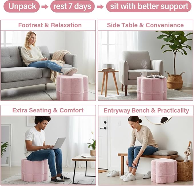 Tiita Floral Pouf Ottoman, Foot Stools Ottoman with Foam Chunk Filling, Puff Foot Rest for Couch, Living Room, Kids Room, Pink