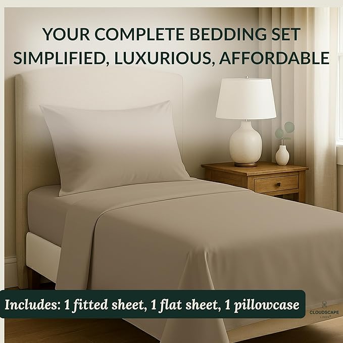Egyptian Cotton Twin XL Size Sheets Set, 4 Taupe